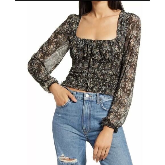 Free People NWT Lolita Peasant Blouse Top Floral Dark Combo Size XS - Picture 1 of 11